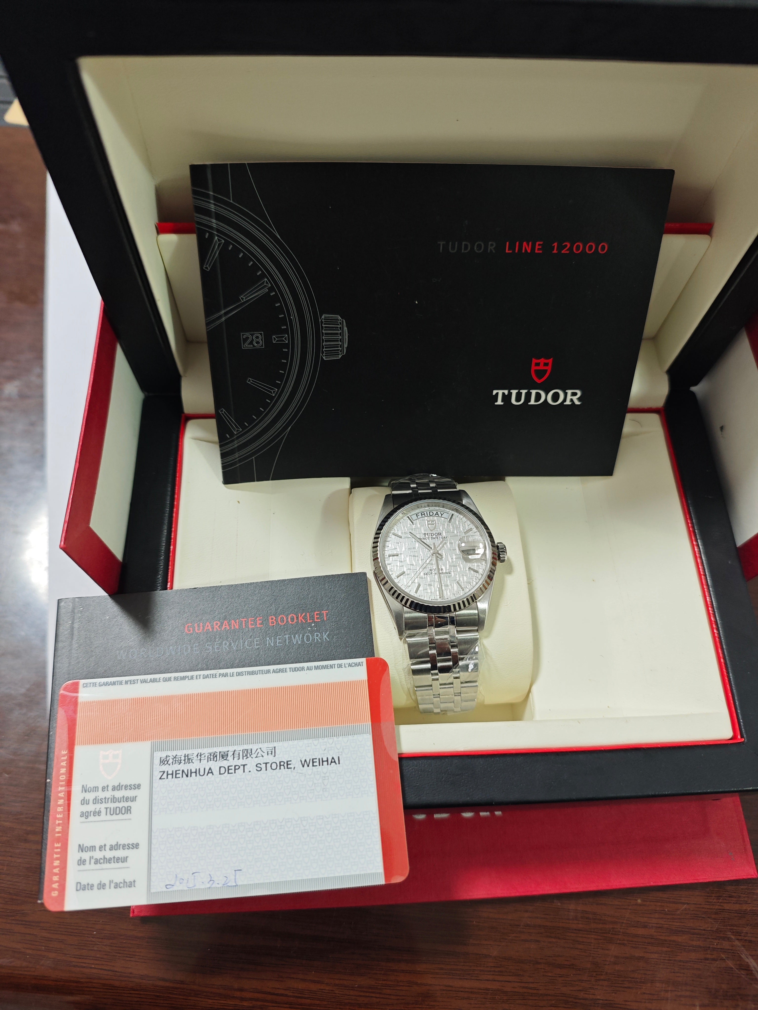 Tudor 76214 Prince Date Day 36mm Linen Dial Full Set