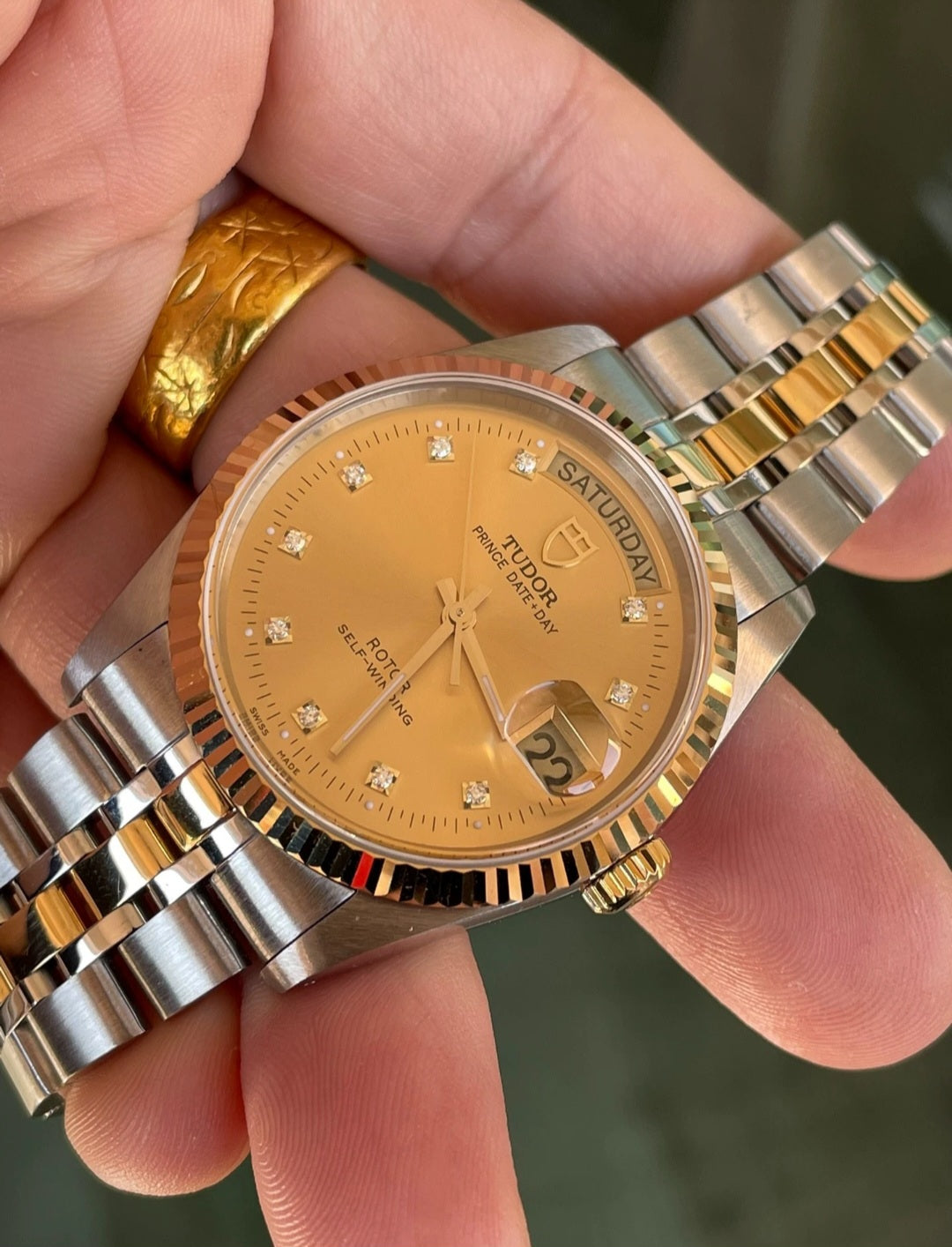 2009 Tudor Prince Date Day 76213 Sunburst Diamond Dial Full Set