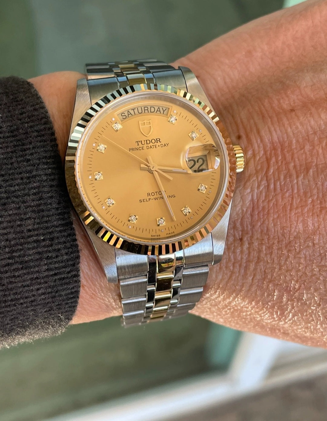 2009 Tudor Prince Date Day 76213 Sunburst Diamond Dial Full Set