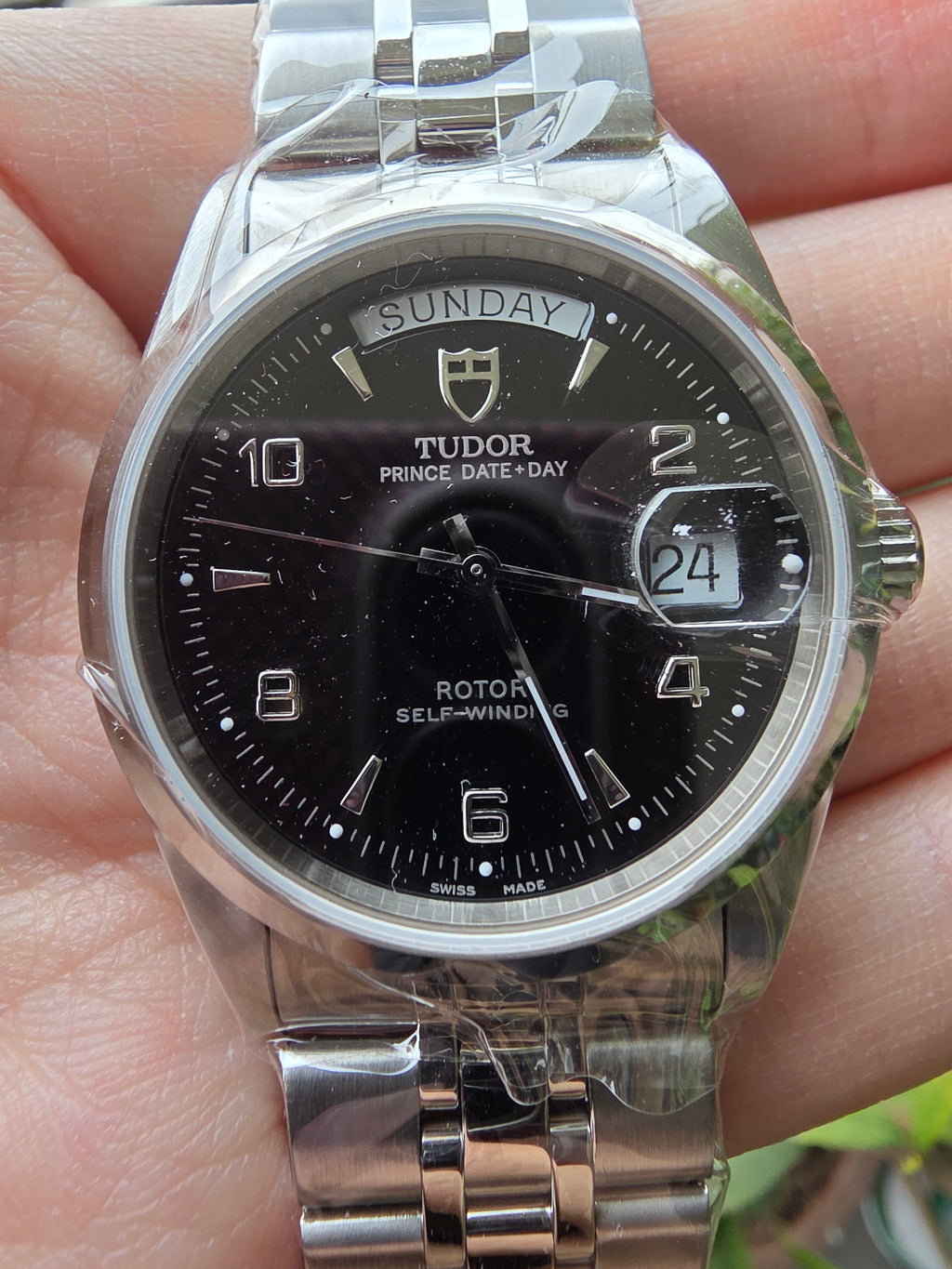 NOS Tudor Prince Date Day 76200 Black Arabic Dial w/ Box & Papers