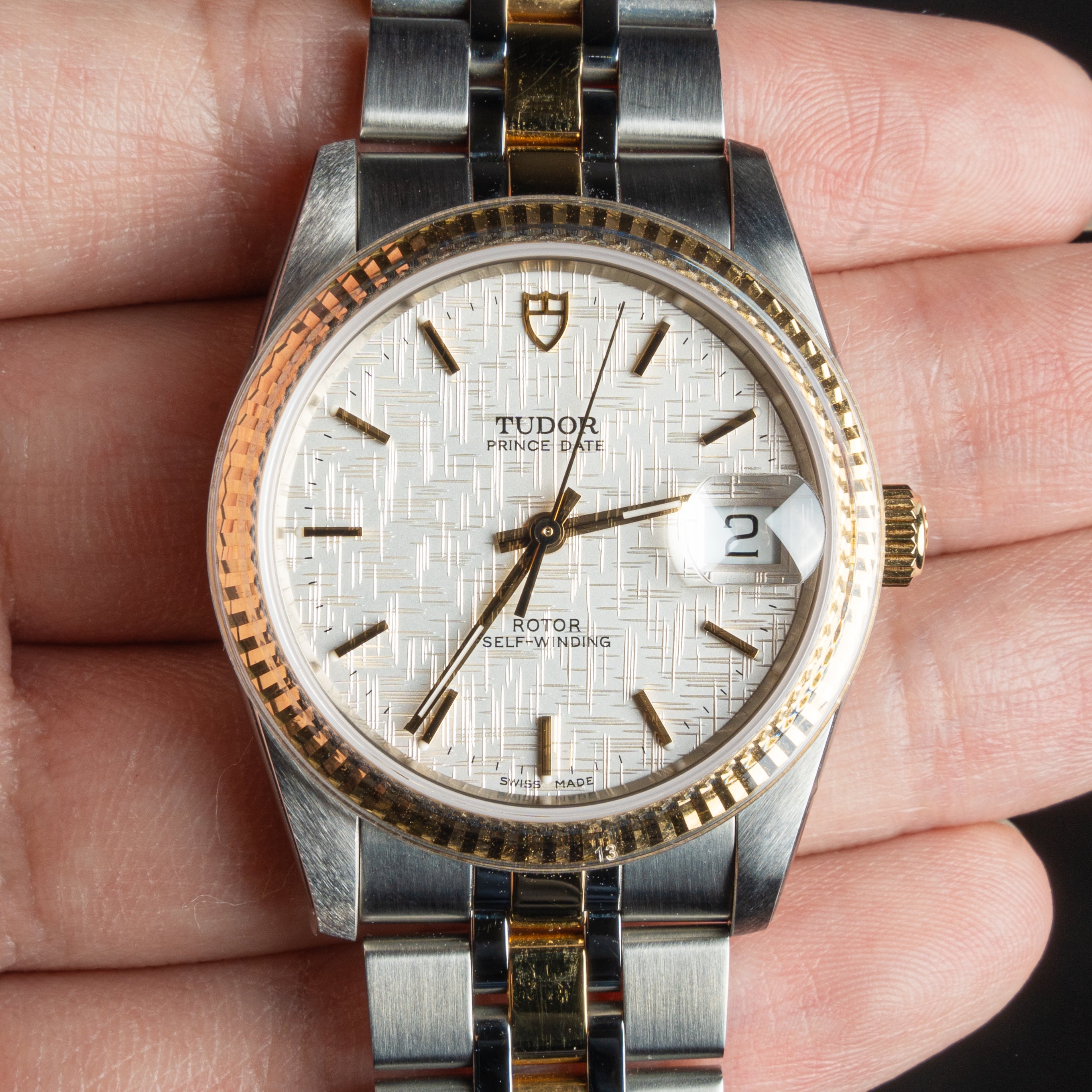 NOS Tudor Prince Date 74033 Linen Dial w/ Box & Papers