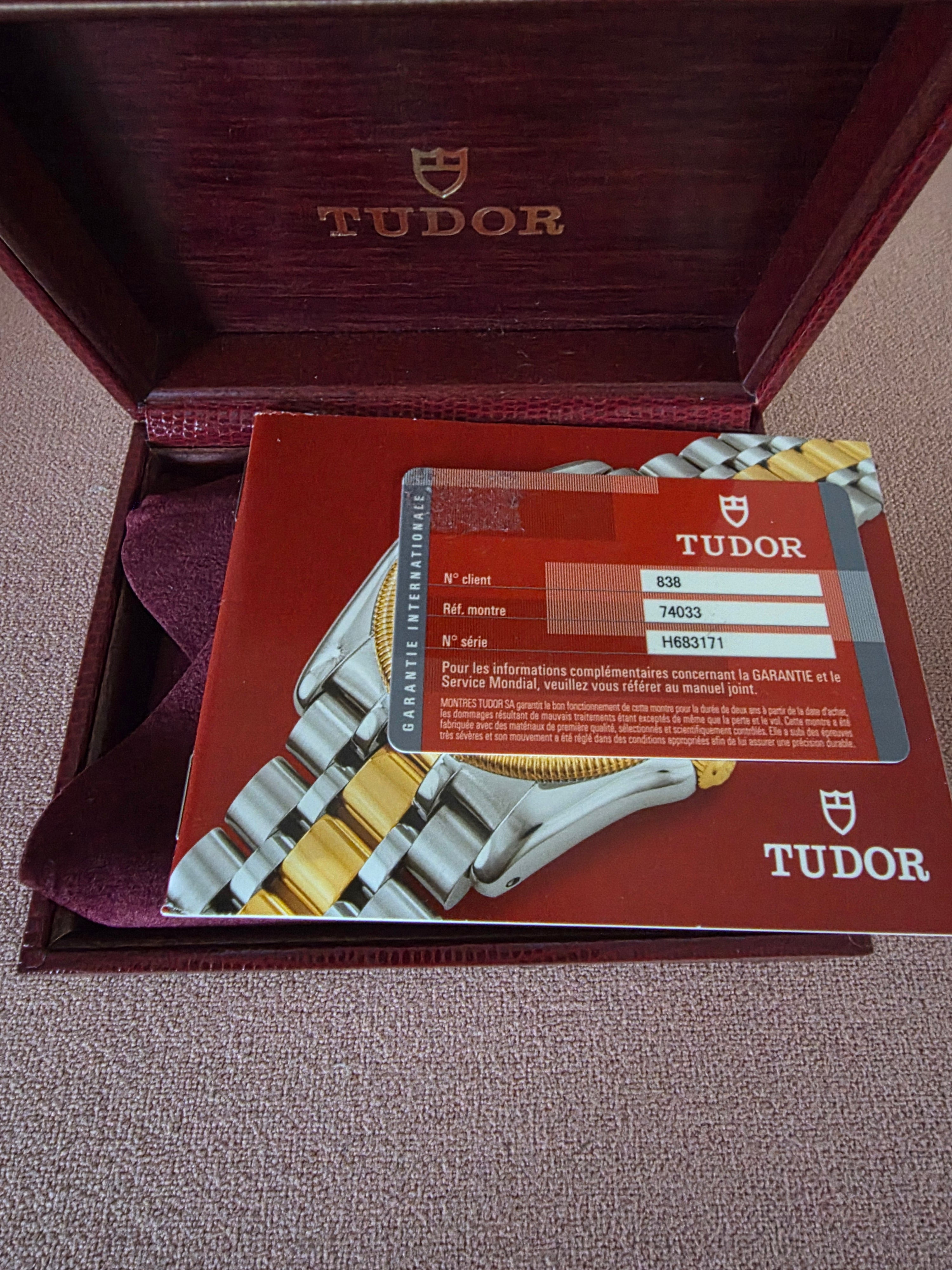 NOS Tudor Prince Date 74033 Linen Dial w/ Box & Papers