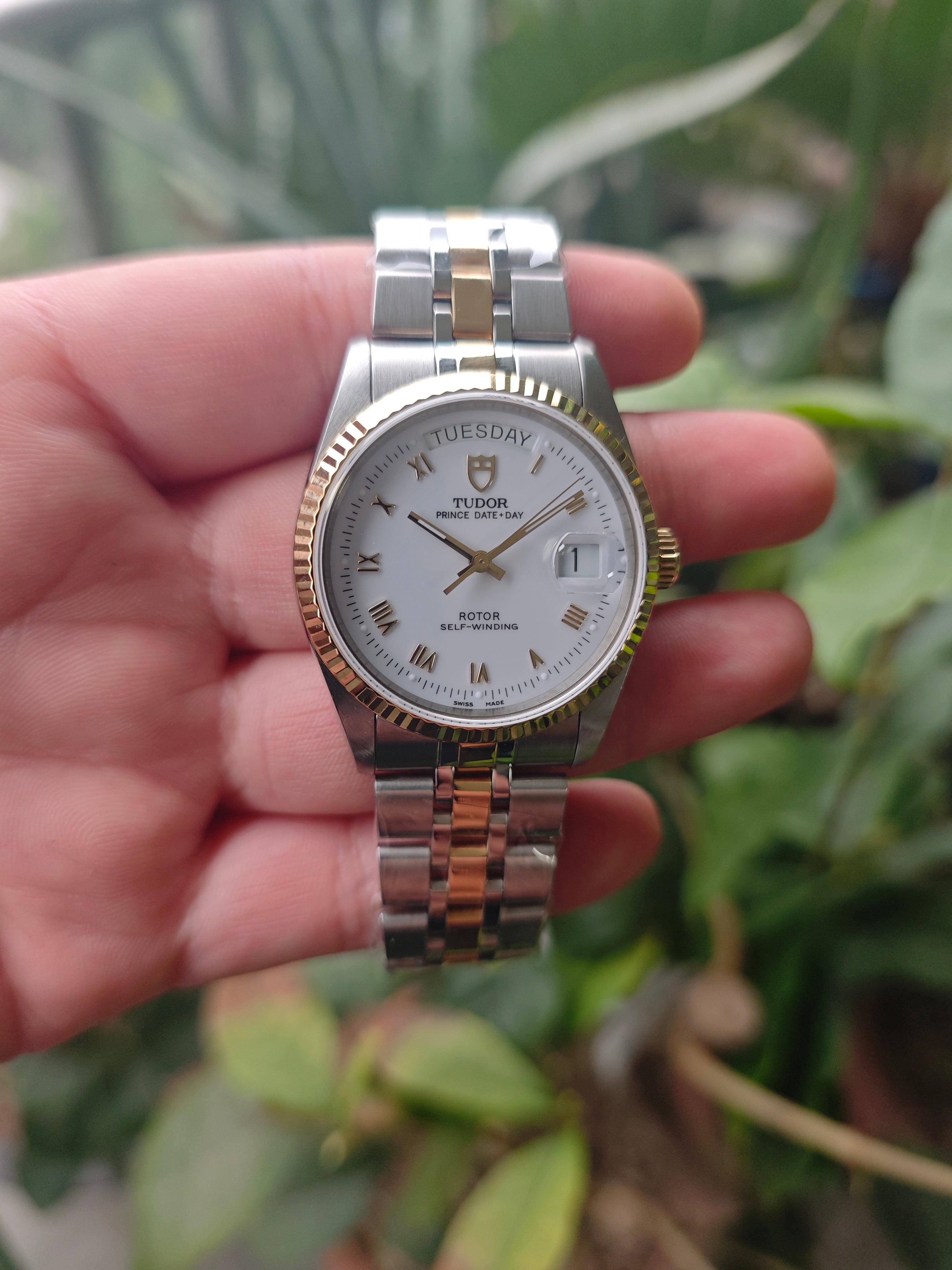Tudor Prince Date Day 76213 White Roman Dial Full Set