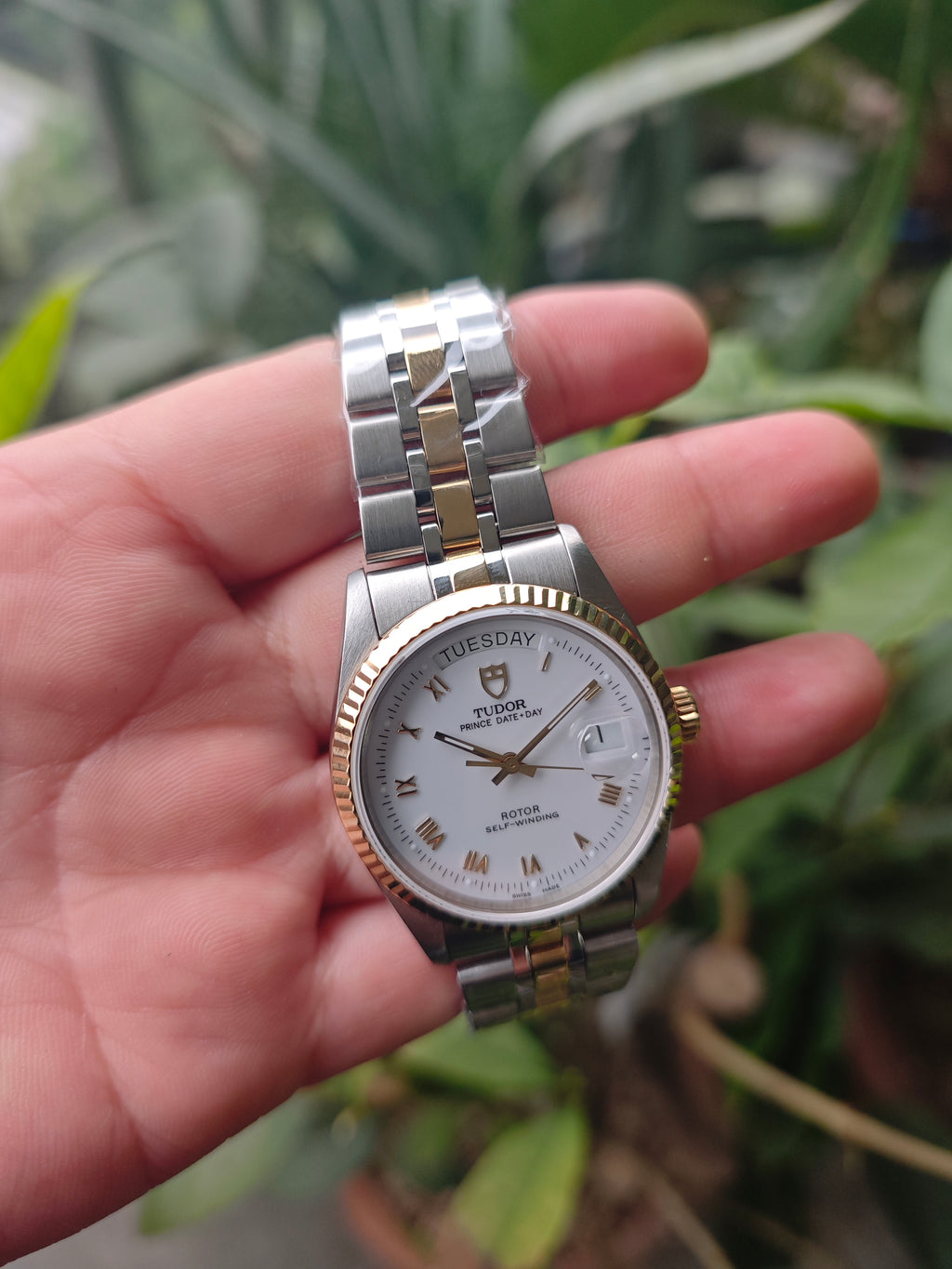 Tudor Prince Date Day 76213 White Roman Dial Full Set