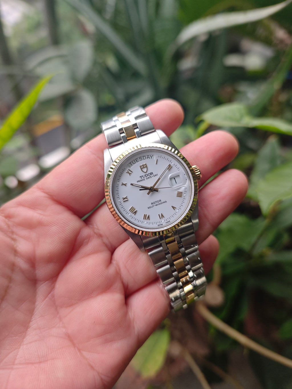 Tudor Prince Date Day 76213 White Roman Dial Full Set